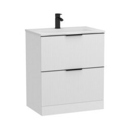 Royal Bathrooms Evora 700mm Matt White Fluted Floor Standing Bathroom Vanity Unit 2 Drawer Cabinet Storage With Stone Basin & Matt Black Handles - thumbnail 6