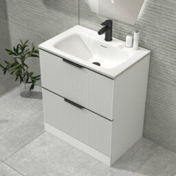 Royal Bathrooms Evora 700mm Matt White Fluted Floor Standing Bathroom Vanity Unit 2 Drawer Cabinet Storage With Stone Basin & Matt Black Handles - thumbnail 4