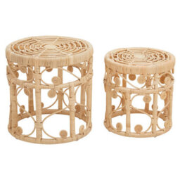 Orsina Elegant Set Of Two Natural Rattan Tables, Round Coffee Table, Sturdy Side Table, Versatile Small Table - thumbnail 3