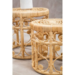 Orsina Elegant Set Of Two Natural Rattan Tables, Round Coffee Table, Sturdy Side Table, Versatile Small Table - thumbnail 7