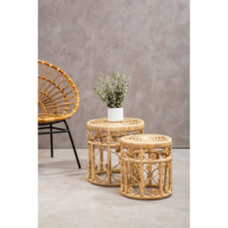 Orsina Elegant Set Of Two Natural Rattan Tables, Round Coffee Table, Sturdy Side Table, Versatile Small Table - thumbnail 6