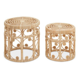 Orsina Elegant Set Of Two Natural Rattan Tables, Round Coffee Table, Sturdy Side Table, Versatile Small Table