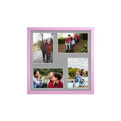 AK Frames 12X12 Pastel Pink Sleek Multi Photo Frame With Silver Mount - Holds 4 Apertures (4X) 6X4 Photos - image 1