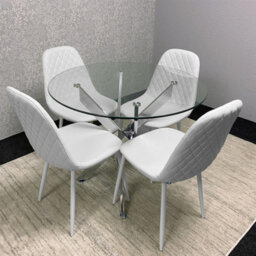 Kosy Koala Round Glass Dining Table Set With 4 White Gem Pattern Chairs Dining Room Furniture - thumbnail 4