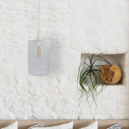 White Metal Drum Cage 15W X 25H Ceiling Pendant Lamp Shade Easy Fit Hanging Lights With Reducer Plate - thumbnail 2
