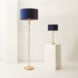 Valuelights Maggie Gold Metal Candlestick Slim Table Lamp With Navy Blue Velvet Drum Lamp Shade - thumbnail 6