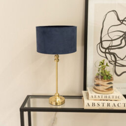 Valuelights Maggie Gold Metal Candlestick Slim Table Lamp With Navy Blue Velvet Drum Lamp Shade - thumbnail 4