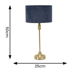 Valuelights Maggie Gold Metal Candlestick Slim Table Lamp With Navy Blue Velvet Drum Lamp Shade - thumbnail 8