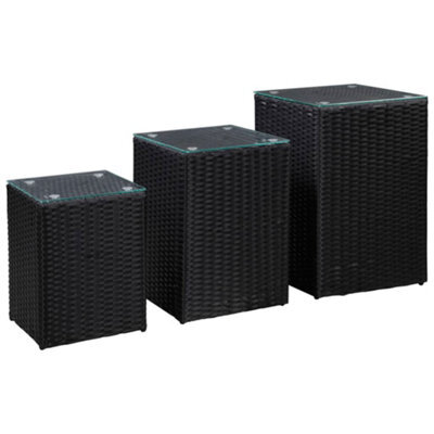 Berkfield Side Tables 3 Pcs With Glass Top Black Poly Rattan - image 1