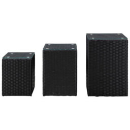 Berkfield Side Tables 3 Pcs With Glass Top Black Poly Rattan - thumbnail 2