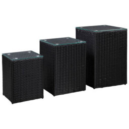 Berkfield Side Tables 3 Pcs With Glass Top Black Poly Rattan - thumbnail 1