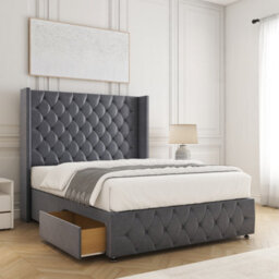 "Bsspoke Ruby Divan Bed Set In Steel Plush Velvet With 54"" Headboard & Footboard 2 Drawers Footend & No Mattress In All Sizes"