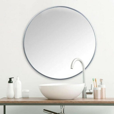 Deenz 40Cm Silver Round Aluminium Frame Wall Mounted Mirror Bathroom Living Room Bedroom Home Décor