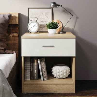 Comfy Living Oak/cream High Gloss Bedside Table - image 1
