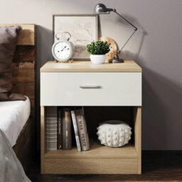 Comfy Living Oak/cream High Gloss Bedside Table - thumbnail 1