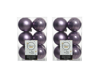 Decoris 2 X 12 Luxury Shatterproof Christmas Baubles Frosty Lilac - image 1