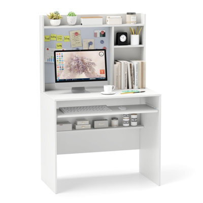 Gainoom Computer Desk W/ Magnetic Bulletin Board & Hutch & Keyboard Tray 89 X 50 Cm White - image 1