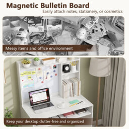 Gainoom Computer Desk W/ Magnetic Bulletin Board & Hutch & Keyboard Tray 89 X 50 Cm White - thumbnail 8