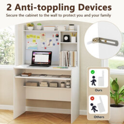 Gainoom Computer Desk W/ Magnetic Bulletin Board & Hutch & Keyboard Tray 89 X 50 Cm White - thumbnail 9