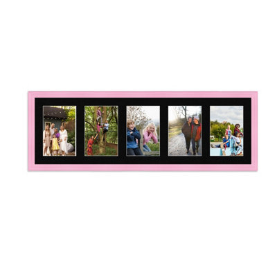 AK Frames 26X8 Pastel Pink Classic Multi Photo Frame With Black Mount - Holds 5 Apertures (5X) 6X4 Photos - image 1