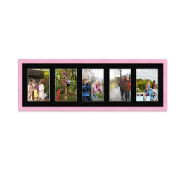 AK Frames 26X8 Pastel Pink Classic Multi Photo Frame With Black Mount - Holds 5 Apertures (5X) 6X4 Photos - thumbnail 1