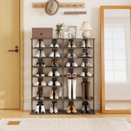 Costway 7 Tiers Double Shoe Rack Entryway Vertical Corner Shoe Stand For 14 Pairs-Grey - thumbnail 4