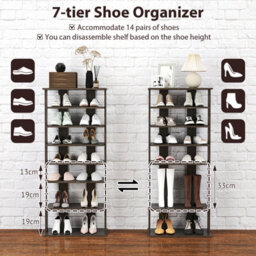 Costway 7 Tiers Double Shoe Rack Entryway Vertical Corner Shoe Stand For 14 Pairs-Grey - thumbnail 5
