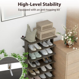 Costway 7 Tiers Double Shoe Rack Entryway Vertical Corner Shoe Stand For 14 Pairs-Grey - thumbnail 7
