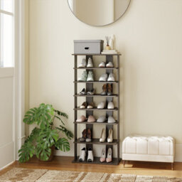Costway 7 Tiers Double Shoe Rack Entryway Vertical Corner Shoe Stand For 14 Pairs-Grey - thumbnail 2