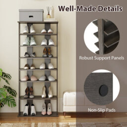 Costway 7 Tiers Double Shoe Rack Entryway Vertical Corner Shoe Stand For 14 Pairs-Grey - thumbnail 8