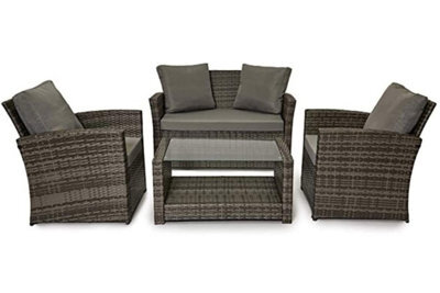 Evre Grey 4 Seater Rattan Garden Furniture Sofa Armchair Set - Roma With Weatherproof Cover - image 1