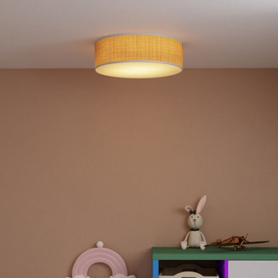 GoodHome Oilbird Round Metal & Straw Natural & White Frosted Effect 2 Lamp Led Ceiling Light - image 1