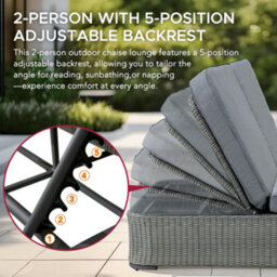 Sunjoy 2-Person Patio Lounge Chair, Outdoor Resin Wicker Daybed Chaise With 5-Position Adjustable Backrest Cushion - thumbnail 3