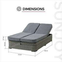 Sunjoy 2-Person Patio Lounge Chair, Outdoor Resin Wicker Daybed Chaise With 5-Position Adjustable Backrest Cushion - thumbnail 9