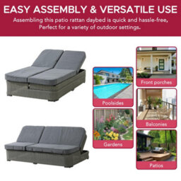 Sunjoy 2-Person Patio Lounge Chair, Outdoor Resin Wicker Daybed Chaise With 5-Position Adjustable Backrest Cushion - thumbnail 8
