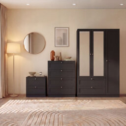 Lassic Vida Designs Altino 3 Piece Bedroom Set (2 Drawer Bedside, 4 Drawer Chest, 3 Door 2 Drawer Wardrobe), Black - thumbnail 1