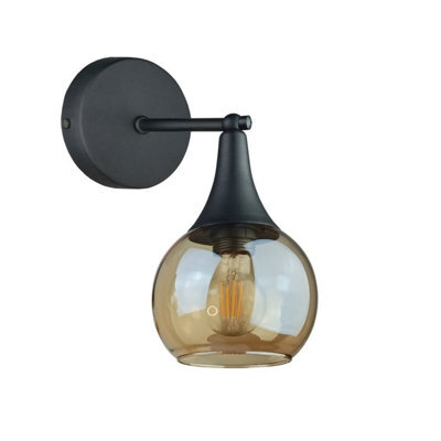 Luminosa Lighting Luminosa Star Dome Wall Lamp Black Amber Glass Shade 1X E27 - image 1