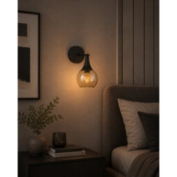 Luminosa Lighting Luminosa Star Dome Wall Lamp Black Amber Glass Shade 1X E27 - thumbnail 2