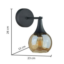 Luminosa Lighting Luminosa Star Dome Wall Lamp Black Amber Glass Shade 1X E27 - thumbnail 3