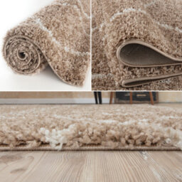 The Rugs Moroccan Shaggy Rugs And Runners Soft Fluffy Wavy Trellis Design High Pile Beige And Ivory Living Room Kitchen Hallway 820 - thumbnail 4