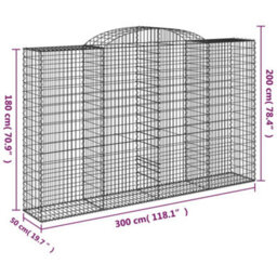 Berkfield Arched Gabion Baskets 10 Pcs 300X50X180/200 Cm Galvanised Iron - thumbnail 6