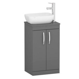 Royal Bathrooms 500mm Floor Standing Vanity Unit 2 Door Indigo Grey Gloss & Countertop Basin - Elva - thumbnail 4