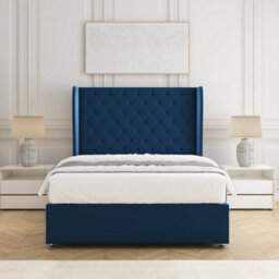 Bsspoke Amelia Divan Bed Set Blue Plush Velvet With 54Inch Wingedback Panel Headboard No Drawers No Mattress In All Sizes - thumbnail 3