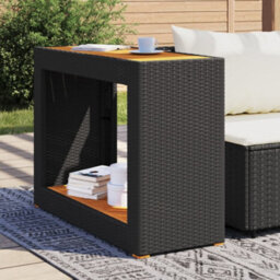 Walplus Garden Side Table With Wooden Top Black 100X40X75 Cm Poly Rattan - thumbnail 3