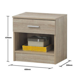 Timber Art Design Rio Costa Bedside Cabinet Bedroom Furniture Nightstand Table 1 Drawer Sonoma Oak - thumbnail 8