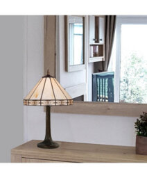 Lighting Supermarket Portland Modern Tiffany Style Cream Stained Glass Table Lamp - thumbnail 2