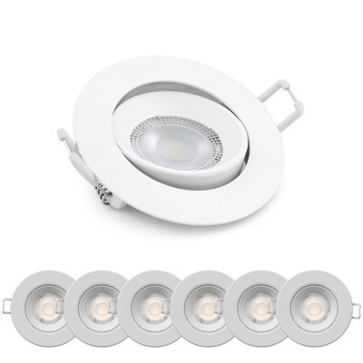 Paul Russells Set Of 6 Led Downlight White Non-Dimmable Tiltable Recessed Ceiling Spotlight 4.8W 400 Lumens Ip20 Warm White 3000K - image 1