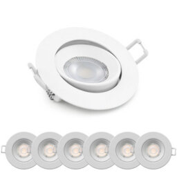 Paul Russells Set Of 6 Led Downlight White Non-Dimmable Tiltable Recessed Ceiling Spotlight 4.8W 400 Lumens Ip20 Warm White 3000K - thumbnail 1