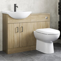 Aveli 1050mm Bathroom Toilet Vanity Unit Combination Basin Sink Furniture Oak Effect