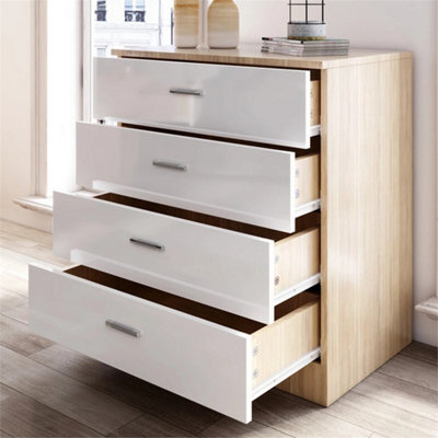 Modern High Gloss Chest Of 4 Drawers White&oak Storage Cabinet Bedroom Furniture - image 1